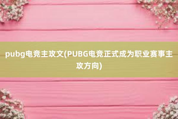 pubg电竞主攻文(PUBG电竞正式成为职业赛事主攻方向)