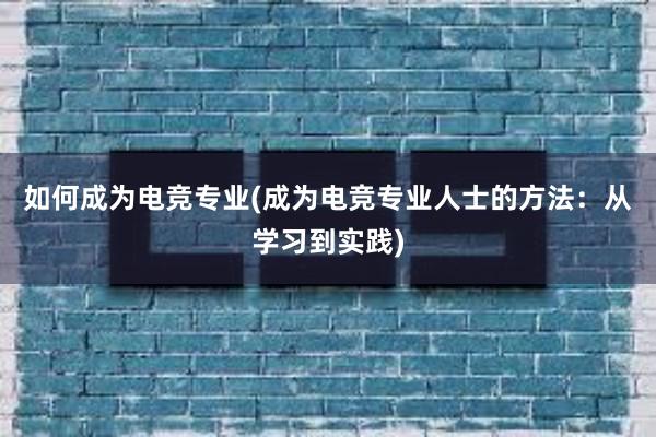 如何成为电竞专业(成为电竞专业人士的方法：从学习到实践)