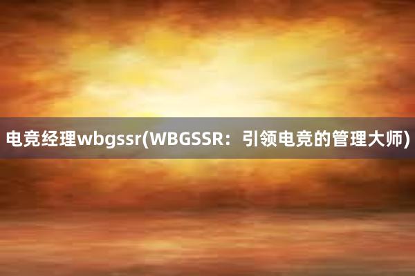 电竞经理wbgssr(WBGSSR：引领电竞的管理大师)