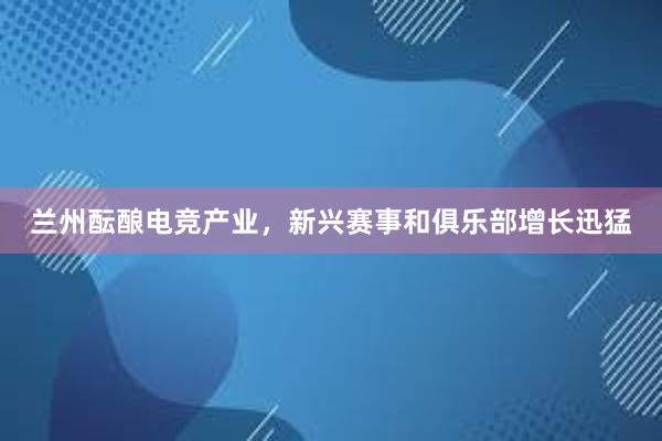 兰州酝酿电竞产业，新兴赛事和俱乐部增长迅猛